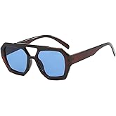 BAODAREN Trendy Aviator Sunglasses for Women Men Hexagonal Square Thick Frame Double Bridge Sun Glasses Shades BS1300