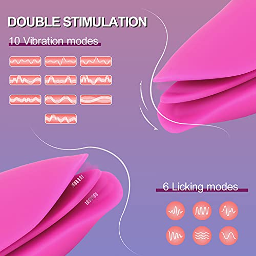 Clitoral Licking Tongue Vibrator, G Spot Tongue Vibrator Double Motor with 10 Vibration Modes and 6 Tongue Licking Modes, Sex Toy for Women Stimulator Nipple Clit Anal, Rechargeable&Waterproof