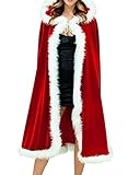 Shinieny Velvet Christmas Costume Santa Hooded Red Party Night Midi Cape Cloak?