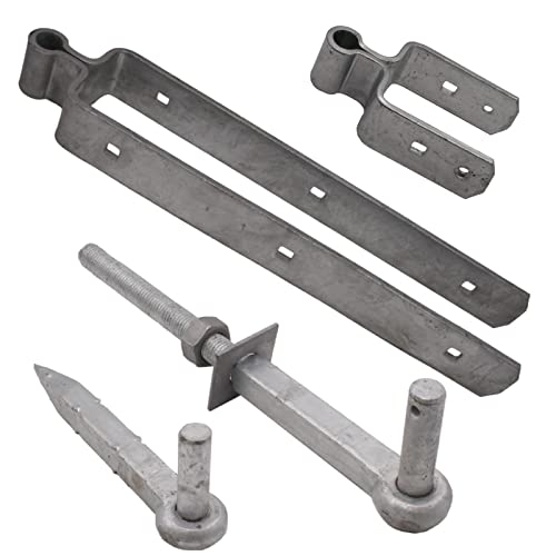Field Gate Hinge Set Double Strap Hook to Drive and Bolt Pattern | Hot Dip Galvanised | 24 Inch / 600mm