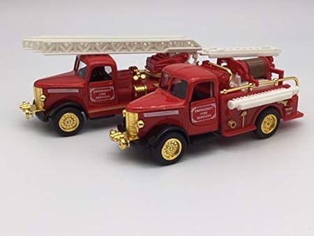 Amazon クラシック 消防車 お得な2台セット ゴールド はしご車 ポンプ車 レトロ アンティーク ミニカー プルバックカー おもちゃ