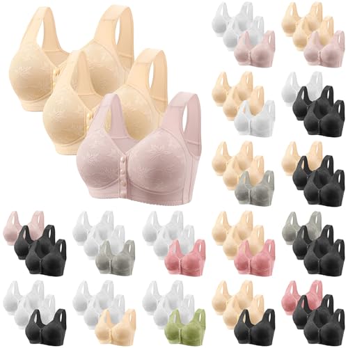 Wireless Bra Women's Front Closure Wide Strap Lace Bra with Floral Design, Underwire and Supportive for All-Day Comfort, Cotton Lined Support Bras for Large Breasts Comfort