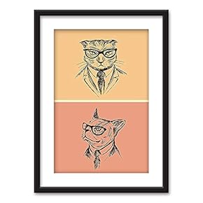 Framed Hand Drawn Mr Cats in Suits Black...