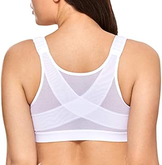 DelimiraWomen's Front Fastening Bras Non Wired Posture Correcting Back Support Post Surgery Bra Plus Size Comfort
