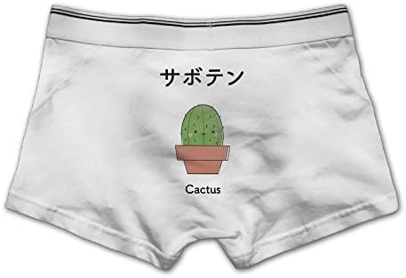 Men's Cute Cactus Underwear Fashion Boxer Briefs Cotton Stretch Low Rise Trunks M White