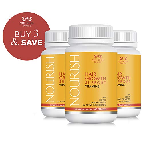 Nourish Beaute Hair Growth Vitamins - With Biotin and DHT Blockers for Hair Regrowth and Thickening, Nutraceutical Grade Hair Loss Supplement, Fast Hair Loss Treatment for Men and Women, 3 Pack