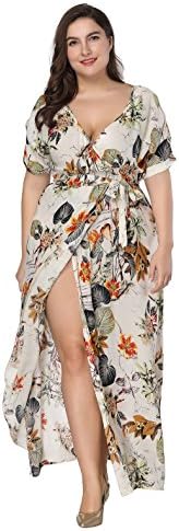 Women's Plus Size Split Floral Print Flowy Party Maxi Dress