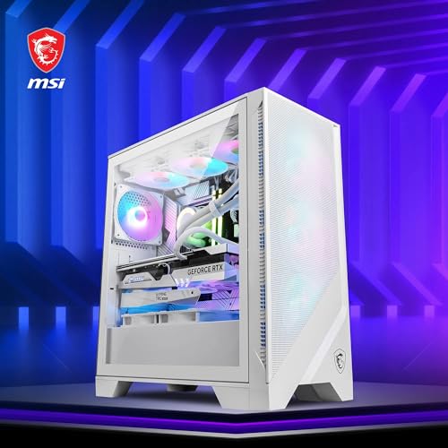 MAG Forge 320R Airflow White Boîtier PC Moyen Tour - ATX, Compatible avec Les RTX 40, Ventilateurs ARGB, filtres à poussière magnétiques, Verre trempé, Hub de contrôle ARGB, USB Type-A 3.2 Gen 1