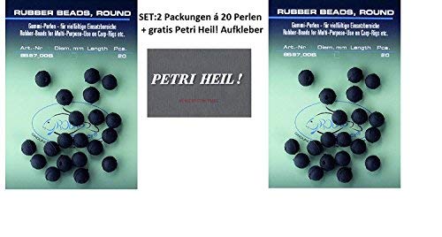 Jenzi Set: 2 packs (2 x 20 pieces) of rubber beads, 10 mm rubber beads + free Petri Heil! sticker.