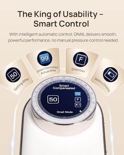 Professional Electric Nail Drill Machine - O NAIL 50,000 RPM E-File with LCD Display, Cordless Rechargeable Nail File for Acrylic Gel Removal, Low Vibration, 3mm Bits for Home & Salon Use [White]