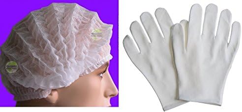 Amit Marketing Disposable Cap & Glows I Bouffant Caps with Elastic Band I Unisex Style Accessory for Hotel Cafe Restaurants Banquet Home Cooking Kitchen Chef – White, (50 caps and 20 Glows)