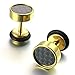 KONOV Mens Stainless Steel Carbon Fiber Stud Earrings, 8mm, Black Gold