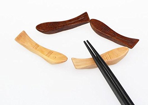 Islandoffer Handcrafted Wooden Chopstick Rest Spoon Fork Knife Holder Fish Designed, Set of 6
