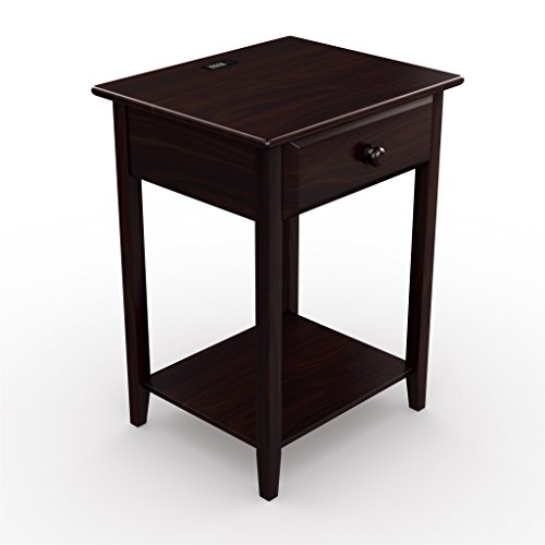 Stony-Edge Night Stand End Accent Table, with USB Port. Espresso. 17”