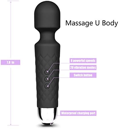 Bullet Cordless Wand Massager for Back Neck Shoulder with 8 Powerful Speeds & 20 Vibration Modes, Handheld Personal Body Massager for Women Rechargeable Waterproof