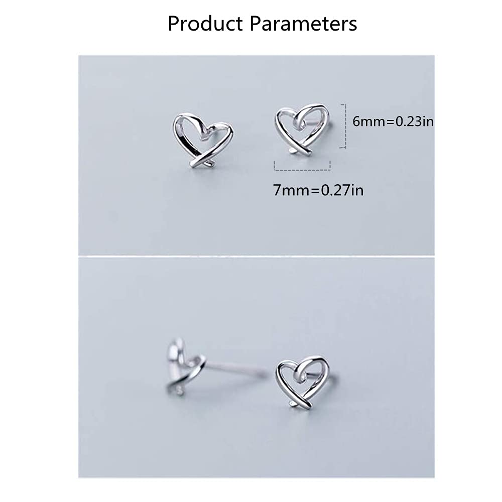 Dtja Minimalist Heart Sterling Silver Earrings for Women Girls Teens Charm Hollow Love Hearted Stud Tiny Small Cartilage Tragus Post Pin Hypoallergenic Pierced Ear Christmas Birthday Halloween Thanksgiving Jewelry Gifts