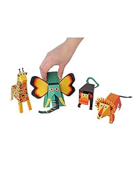POWERHAUS24 Elefant, Giraffe, Löwe & Äffchen, Bastelvorlage Tiere aus Afrika, Papier Spielzeug zum Basteln & Spielen
