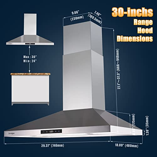Zomagas Range Hood 30 inch Stainless Steel, Wall Mount Stove Hood