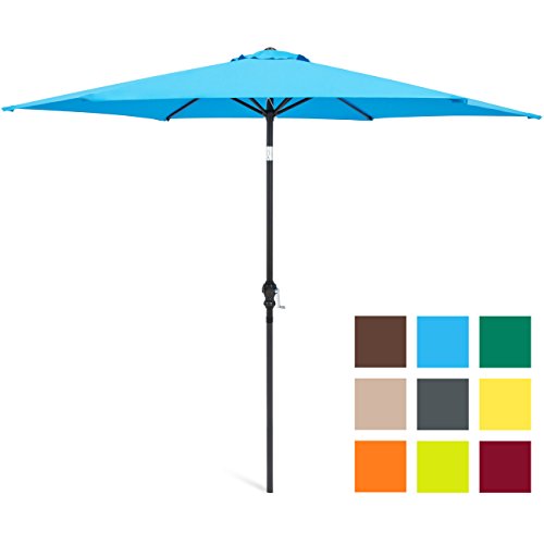 Best Choice Products 10-Foot Outdoor Table Compatible Steel Polyester Market Patio Umbrella w/Crank and Easy Push Button Tilt, Blue