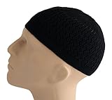 Cool Zigzag Threaded Skull Cap Chemo Kufi Beanie Hats and Under Hat Helmet Turban Liners for Men Women Bikers (Black)