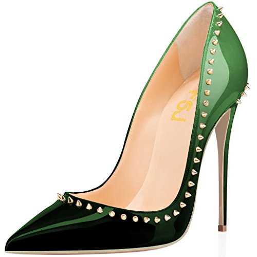FSJWomen Pumps Pointed Toe High Heel Stilettos Rivets Studded Patent Leather Shoes Size 4-15 US