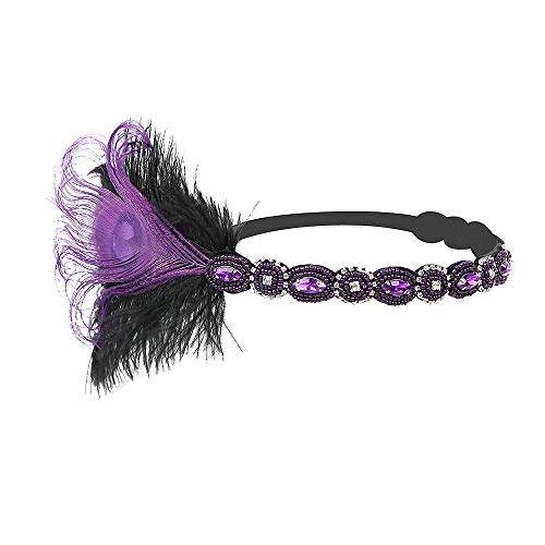 Naiflowers 1920S Vintage Luxury Headpiece Feather Flapper Headband Great Gatsby Headdress Bridal Prom Headdress (Purple-4 Pieces)
