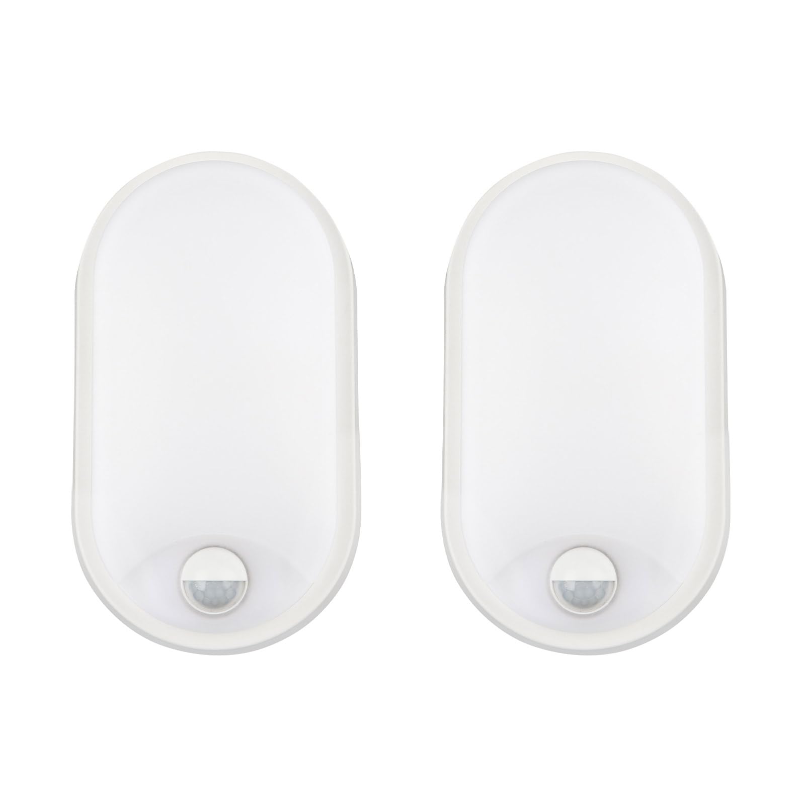 18W LED 4000K IP65 Flush Wall Mounted PIR Sensor Oval Bulkhead Light Fixture for Outdoor, Garden, Shed, Porch, Garage, Workshop, Patio, Hallway, Corridor, Workshop etc - White - Pack of 2