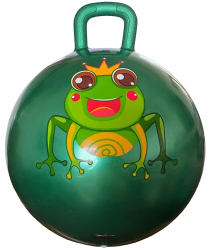 AppleRound Hippity Hoppity Hopball with Ball Pump, 18in/45cm Diameter for Age 3-7, Kangaroo Bouncer, Space Hopper Ball with Handle for Children, Printed Design (Frog)