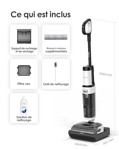 Tineco Floor One Stretch S6 Vacuum Cleaner, Powerful Intelligent Wet and Dry Vacuum Cleaner, Flat 180°, Two-Edge Cleaning, Flashdry Self-Cleaning at 70°C in 5 Min, 40 Min Autonomy