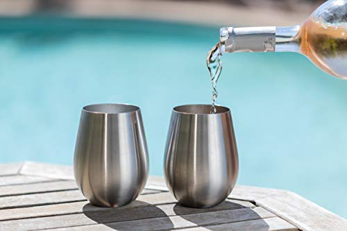 Stainless Steel Wine Glasses: Large 18 Oz Set of 4 Stemless Metal Wine Glass Set - Outdoor Wine Tumbler for the Pool, Camping, Cookouts, Travel - Set of 4 Drinking Cups (Natural)