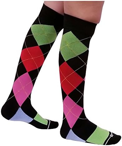 Compression Socks Stocking (1 Pair) 15-20 mm Hg for Women & Men (9-11, Black Argyle)