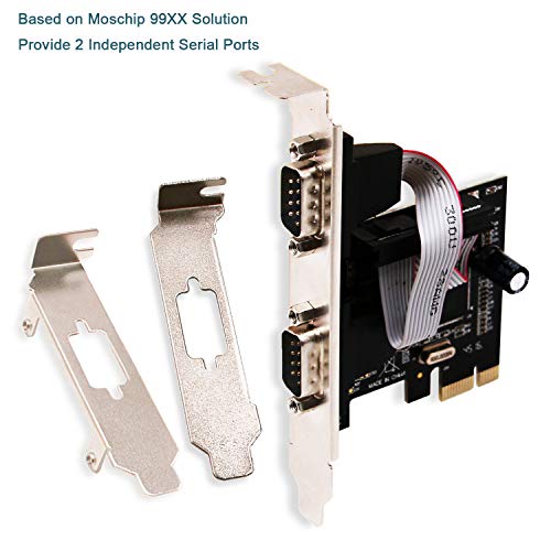 LinksTek 2 Port PCI Express Serial/RS-232/DB9/COM Port Card Adapter with 16C550 UART for Windows CE,XP,Vista,7,8.0,8.1,10(32/64bit) and Linux Systems-PCIE Serial Port Card(PCIE-SE2)