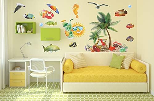 Home Decoration Art 3D Wall Decals Removable DIY Ocean Finish Beach Landscape Wall Stickers for Kid's Room Living Room Bedroom Nursery Girl's Room