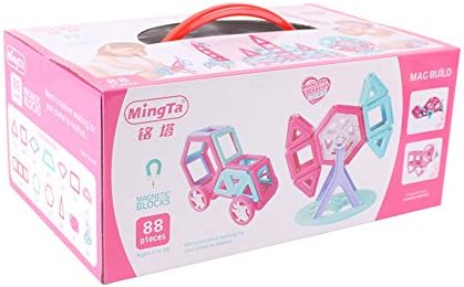 Magnetic Tiles for Girls - 88 Piece Magnetic 3D Building Block Set With Stickers and Designs - Great for Toddlers and Kids Ages 3, 4, 6 Years old and up - Portable for travel in cars or planes