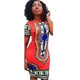 Perman Women Traditional African Print Dashiki Bodycon Sexy Short Sleeve Dress