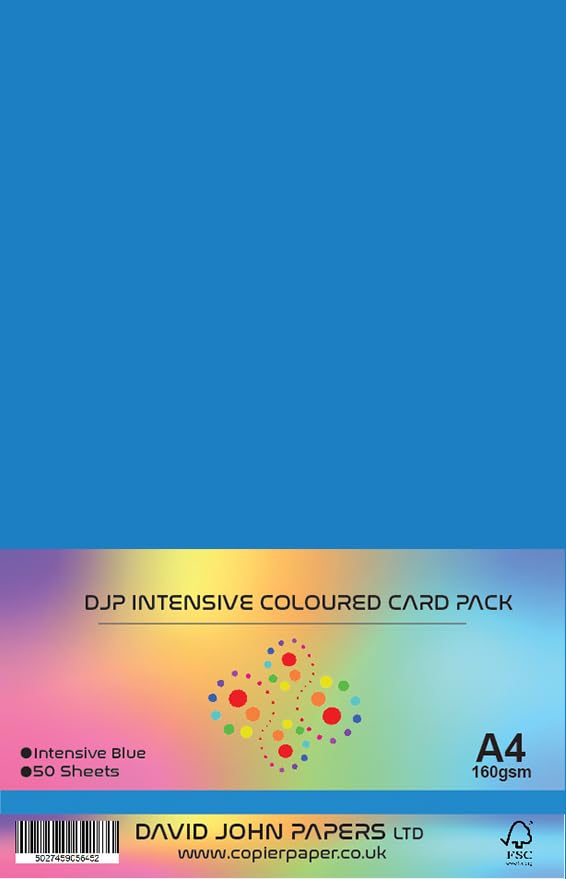 DJP Intensive Blue 160gsm Coloured Craft Card - 50 Sheets