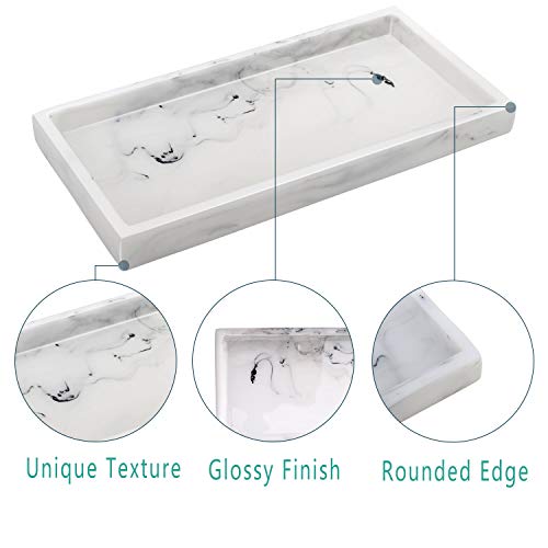 Emibele Jewelry Organizer Resin Tray, Bathroom Kitchen Dresser Vanity Tray Jewelry Dish Ring Holder Cosmetic Organizer for Candle Perfume Soap Shampoo Small Plant Home Decor, Mini Size - Marble White - Thumbnail 2