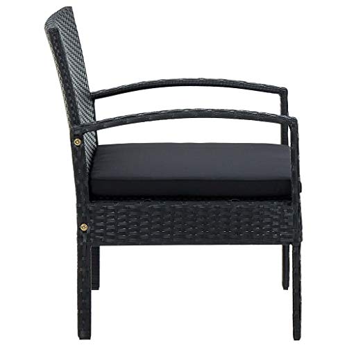 vidaXL Gartenstuhl mit Kissen Gartensessel Gartenmöbel Rattanstuhl Stuhl Sessel Rattansessel Balkonstuhl Terrassenstuhl Essstuhl Poly Rattan Schwarz – Bild 5