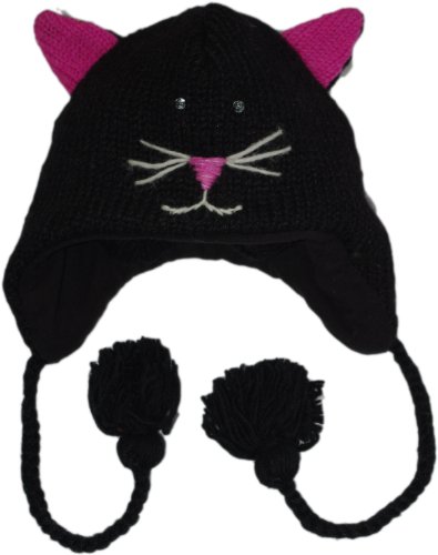 Chaos Brothers Big Girls' Wool Nepalese Hand Knitted Animal Hat Regular Size Black Cat
