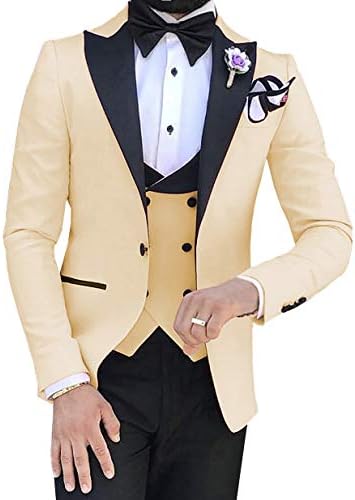 Casual Men's Suits Slim Fit 3 Piece Notch Lapel Prom Tuxedos Groomsmen for Wedding (Blazer+Vest+Pants)