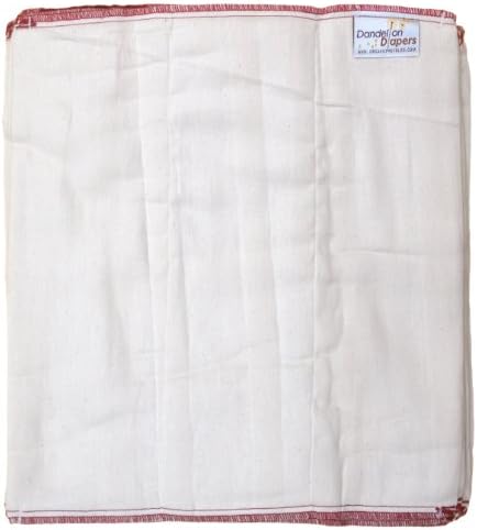 Dandelion Diapers Organic Cotton Half Dozen DSQ Prefolds, White, Size 3/Pinless Prefold Infant/14" x 15"