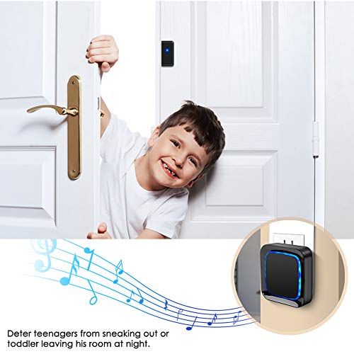 Door Sensor Chime Alarm System Wireless for Home Security, Coolqiya Entry Bell Alert 600FT Operating Range, 1 Door Sensor + 1 Plug-in Receiver (Black)