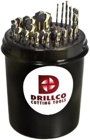 Drillco350N Series Nitro 29 Piece High-Speed Steel Mechanics Length Drill Bit Set, Black and Gold Oxide Finish, Round with Flats Shank, Spiral Flute, 135 Degrees Split Point, Drill Pal 1/16" - 1/2" in 1/64" increments
