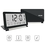 Electronic Alarm Clock, Travel Clock, KLAREN Multifunction Silent LCD Digital Large Screen Folding Desk Clock with Temperature, Date, Time, Calendar