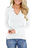 FARYSAYS Women's Casual Henley Shirts Button V Neck Long Sleeve Blouse Tops with Pockets (S-XXL)