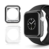 Apple Watch Series 2 Case 38mm, Alritz 2 Pack Soft TPU Protective Case Flexible Anti-scratch Bumper Cover for iWatch Series 2 Series 1, Black & Clear