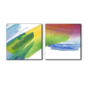 2 Panel Square Canvas Wall Art - Abstract Colorful Ink Splash - Giclee Print Gallery Wrap Modern Home Art Ready to Hang - 12"x12" x 2 Panels