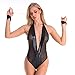 Sexy Lingerie,Women Sexy Lingerie Teddy Deep V Halter Lace Bodysuit with Bracelets and Ceinture - Jet