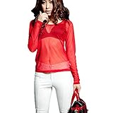 Weixinbuy Women's Sheer Mesh T-Shirt Sexy See Through Long Sleeve Tops Blouse