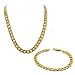 My Daily Styles Stainless Steel Yellow Gold-Tone Mens Classic Cuban Link Chain Necklace Bracelet Set 5MM